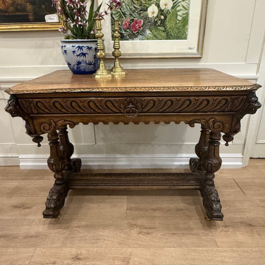 Antique Carved Oak Writing Table
