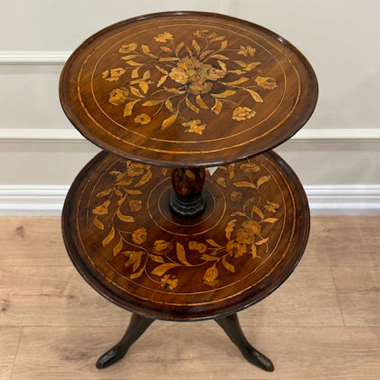 Antique Dutch Marquetry Two-Tier Dumbwaiter