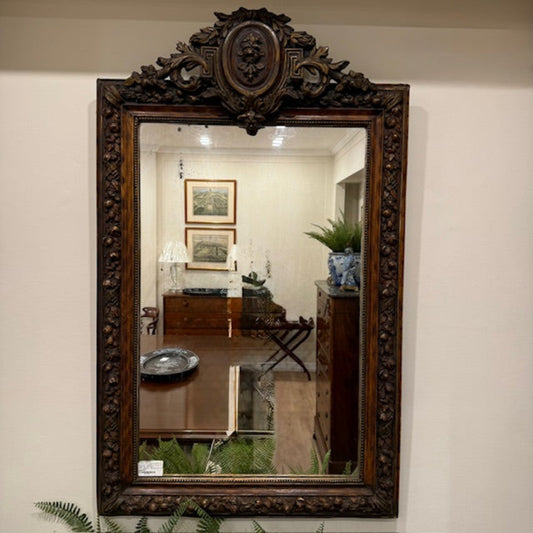 Antique Italian Carved Mirror With Crest – Late 19th Century