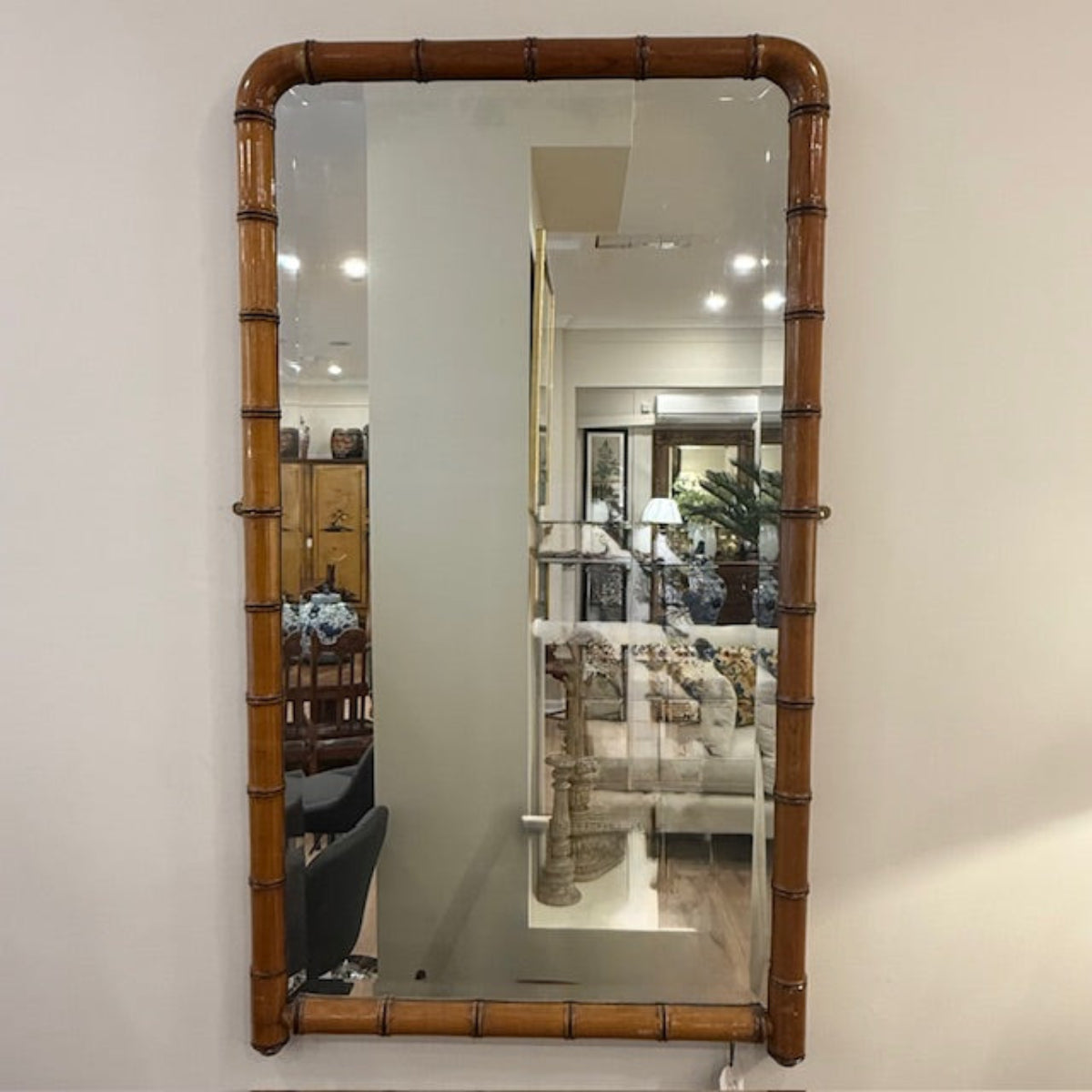 Period French Faux Bamboo Mirror In Cherry Wood