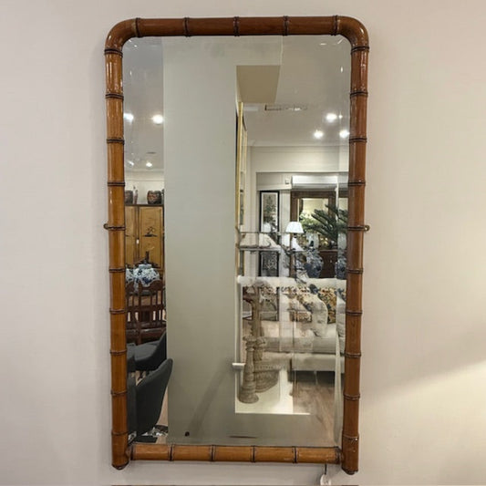 Period French Faux Bamboo Mirror In Cherry Wood