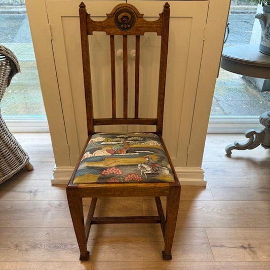 Set Of Four Oak Chairs With Individual Scenic Woven Seats