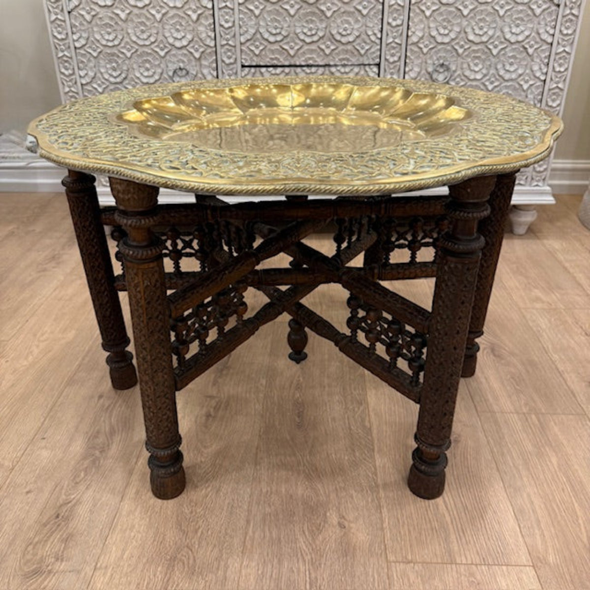 Original Decorative Brass Tray Top Folding Table