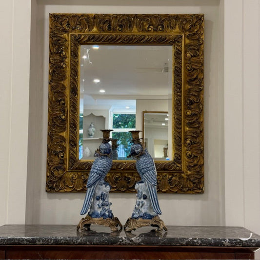 Early 20th Century Spanish Hand-Carved Wooden Mirror