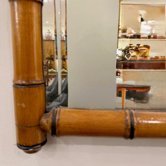 Period French Faux Bamboo Mirror In Cherry Wood