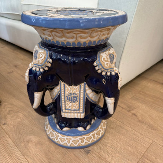 Decorative Ceramic Blue & White Elephant Stool