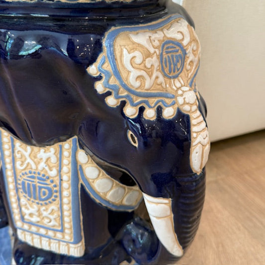 Decorative Ceramic Blue & White Elephant Stool