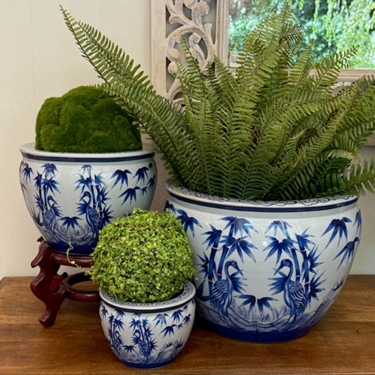 Medium Bamboo And Crane Planter