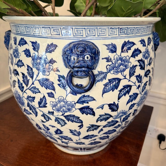 Jingdezhen Hand-Painted Blue & White XL Floral Planter