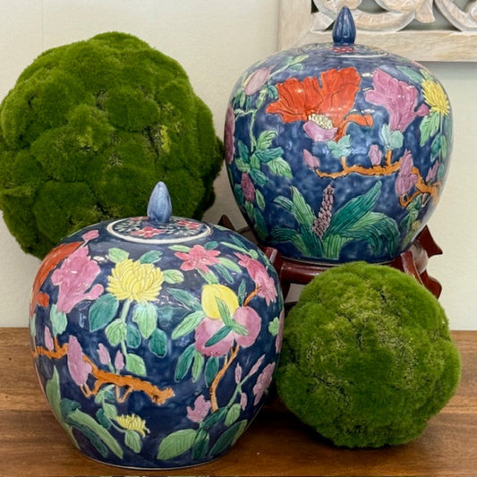 A Pair Of Hand-Painted Floral Ceramic Jars