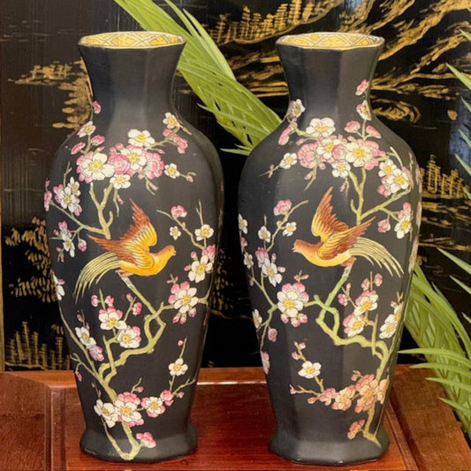 A Pair of Adams Tunstall Black Chinoiserie Vases