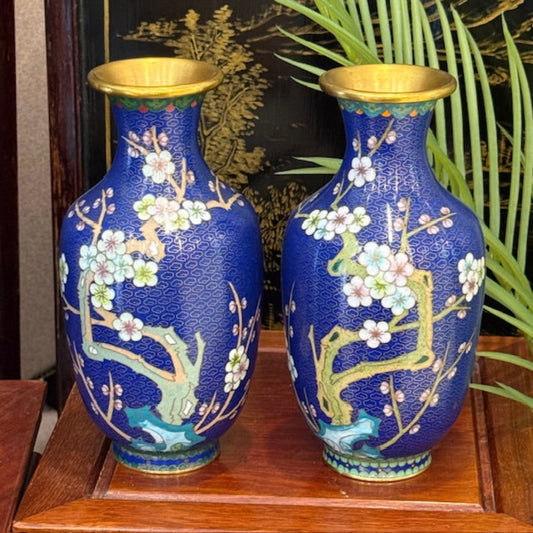 A Pair Of Blue Cloisonné Vases