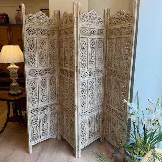 Hand Carved Filagree Folding Screen