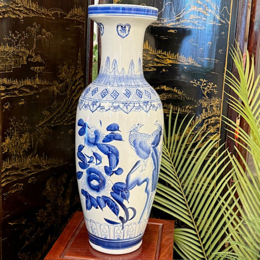 Tall Oriental Bird Vase