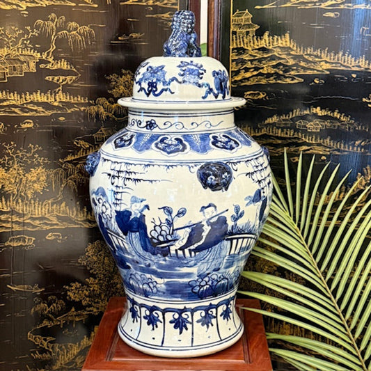 Jingdezhen Blue & White Immortals Temple Jar