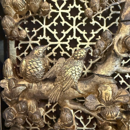 Antique Black & Gold Chinoiserie Screen