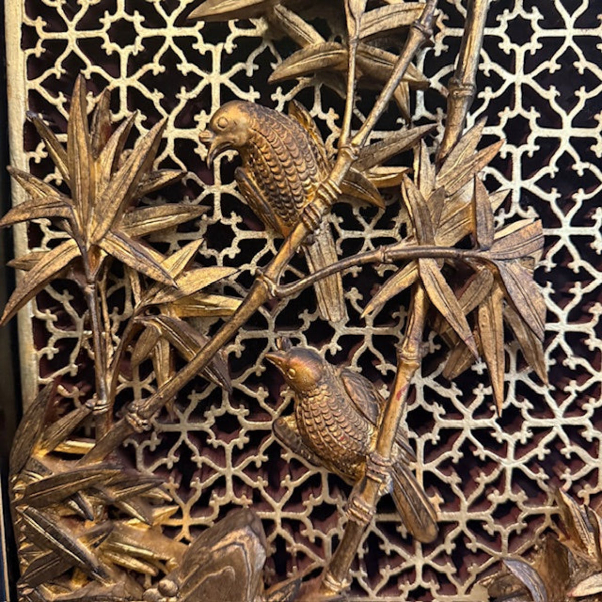Antique Black & Gold Chinoiserie Screen