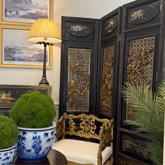 Antique Black & Gold Chinoiserie Screen