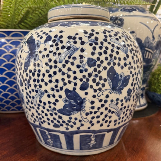 Jingdezhen Hand Painted Blue And White Butterfly Lidded Jar