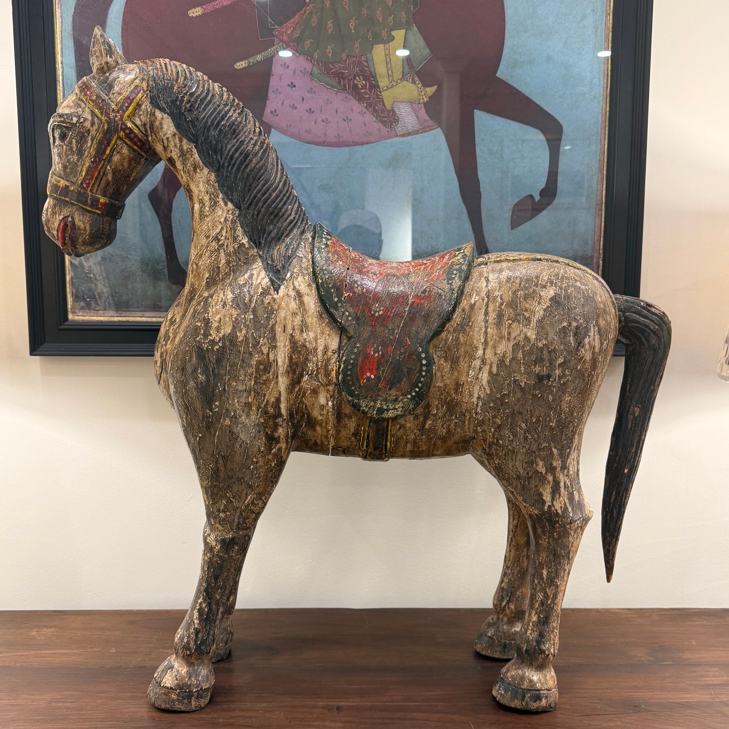 Hand‑Carved & Painted South Indian Temple Horse
