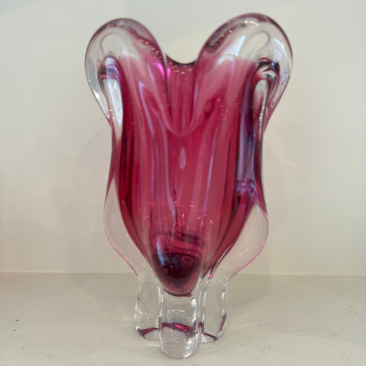 Rich Pink Hand‑blown Czech Art‑Glass Vase