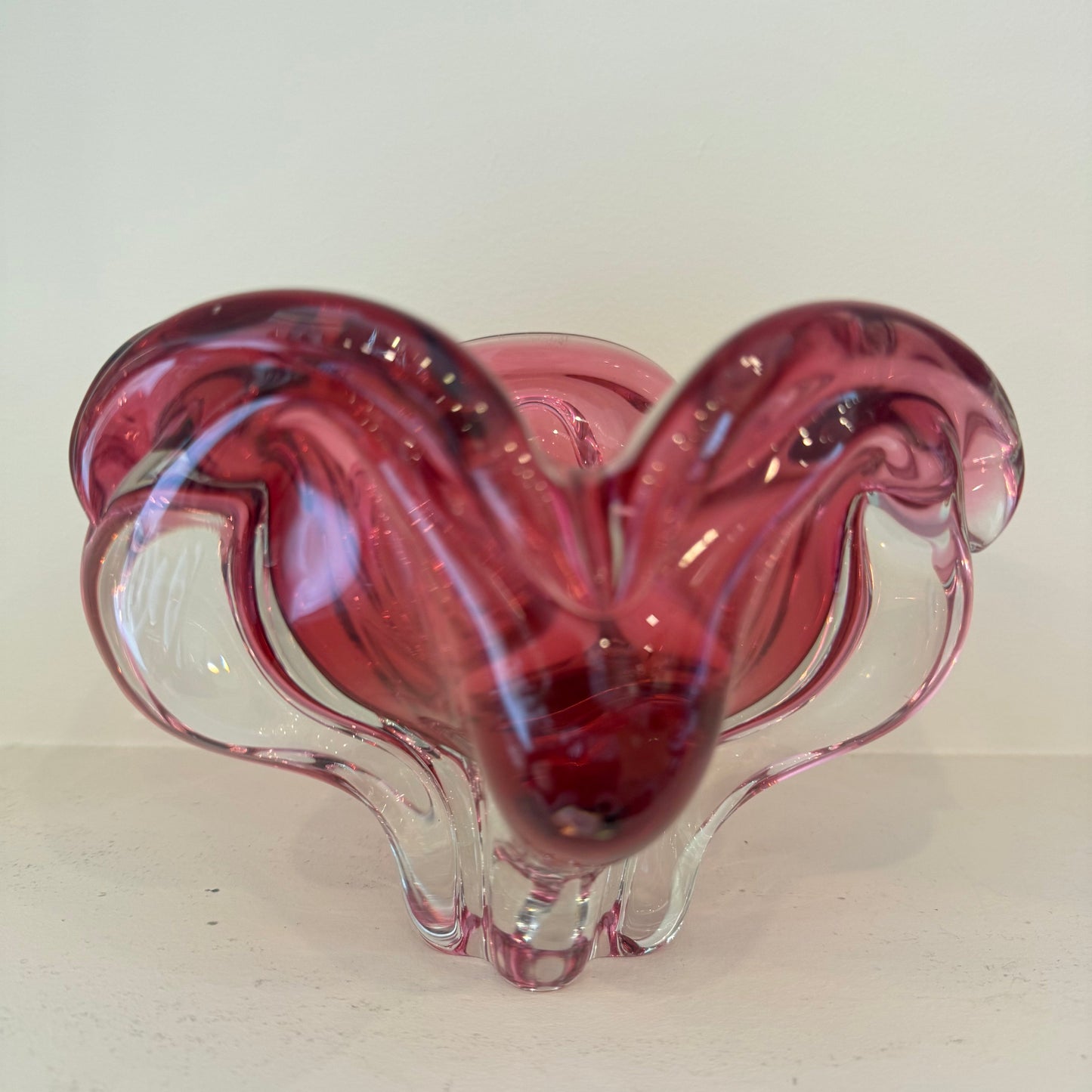 Rich Pink Hand‑blown Czech (Bohemian) Art‑Glass Bowl