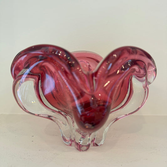 Rich Pink Hand‑blown Czech (Bohemian) Art‑Glass Bowl