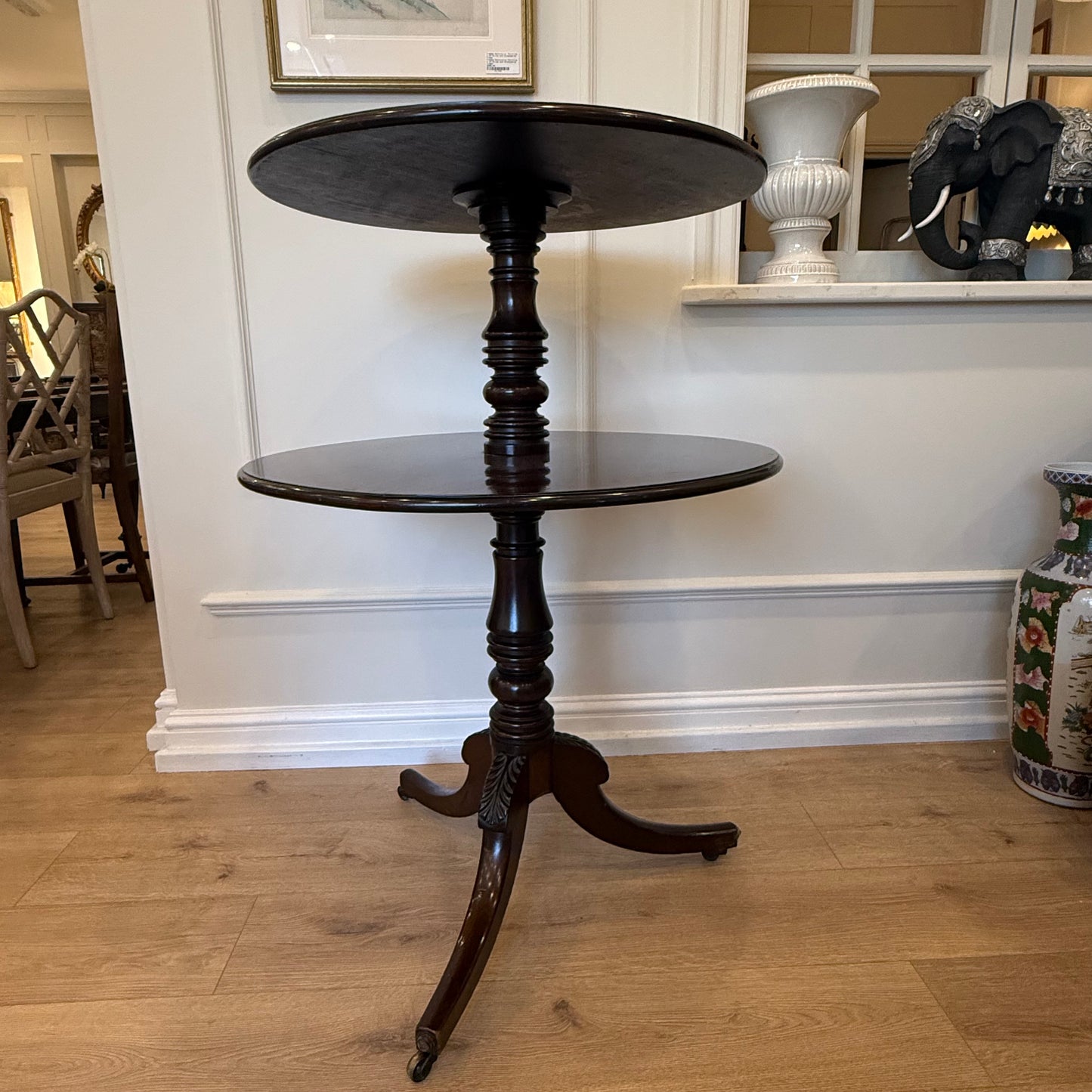 Mahogany Dumbwaiter with Revolving Top Tier