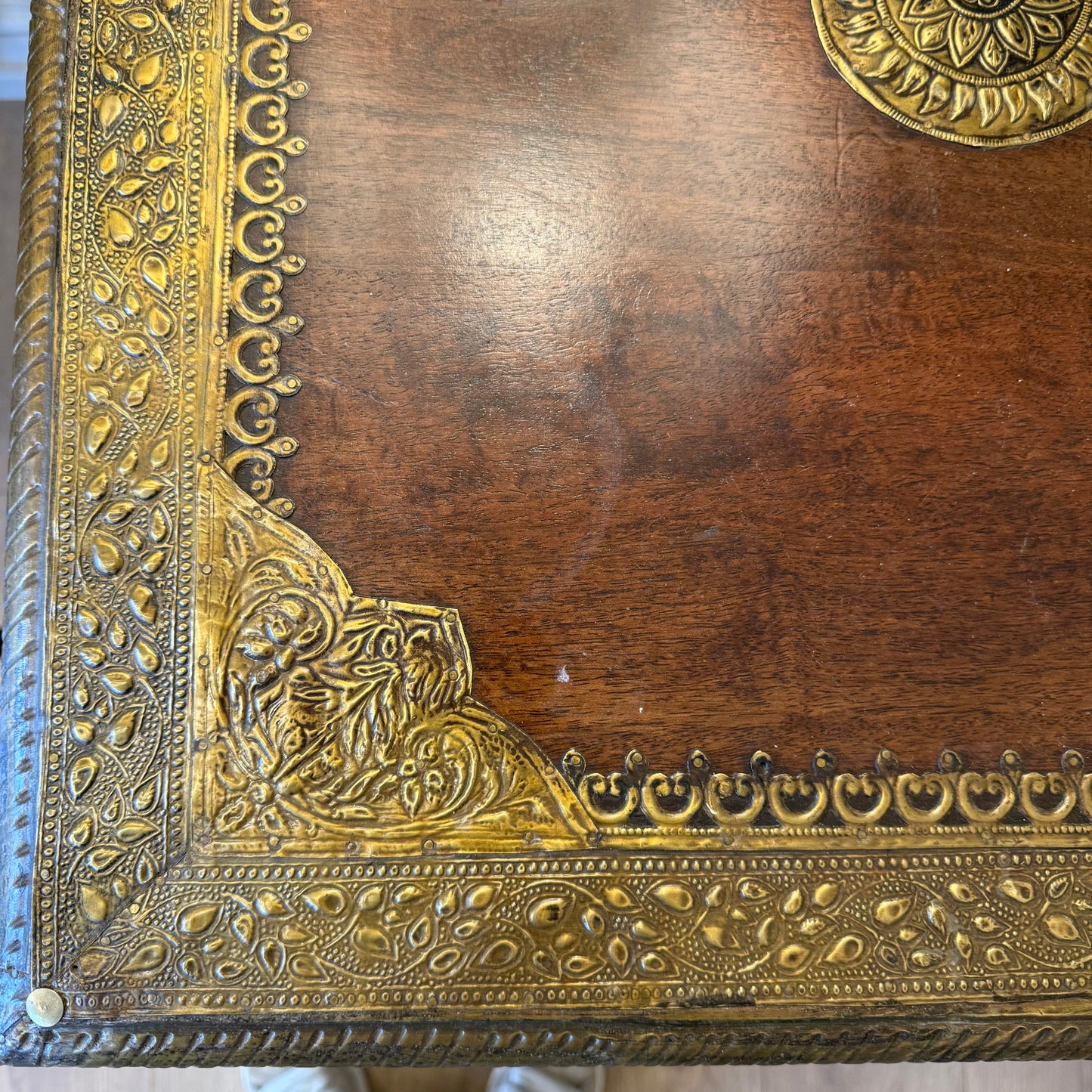 An Indian Desk with Decorative Metal Work Details