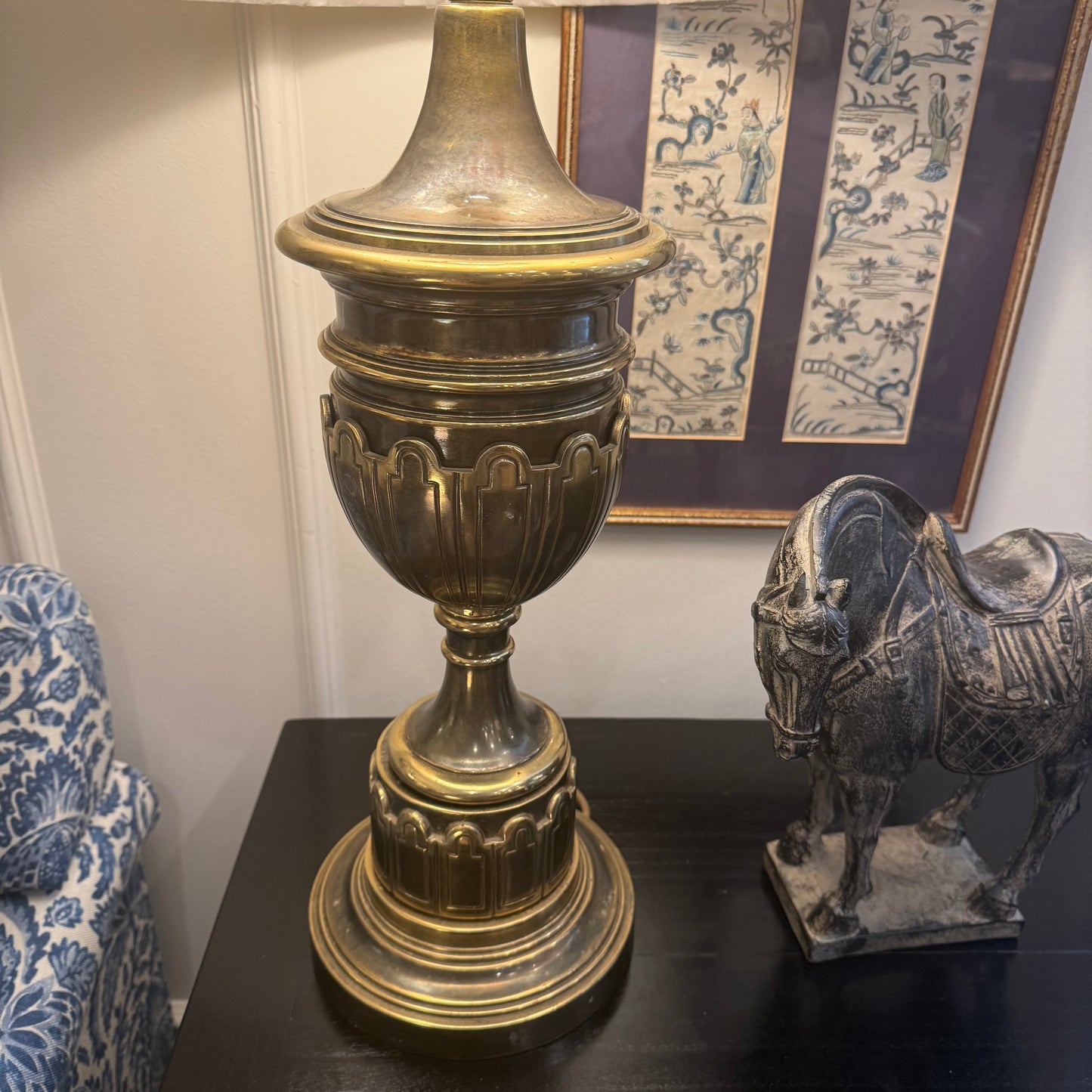 Large Vintage English Brass Urn Table Lamp
