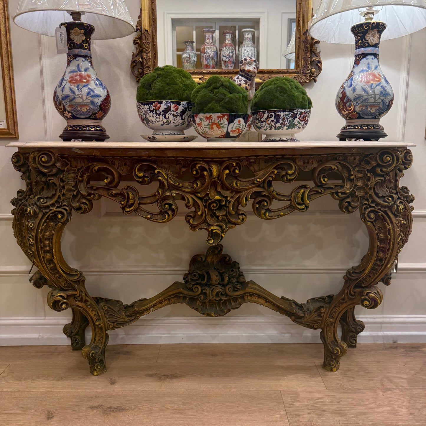Vintage Venetian Rococo Console Table with Marble Top