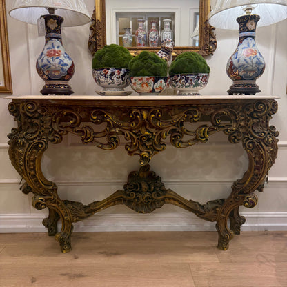 Vintage Venetian Rococo Console Table with Marble Top