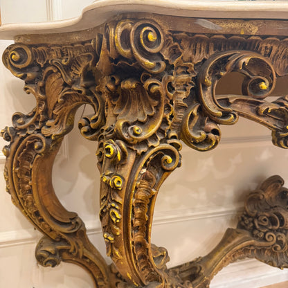 Vintage Venetian Rococo Console Table with Marble Top