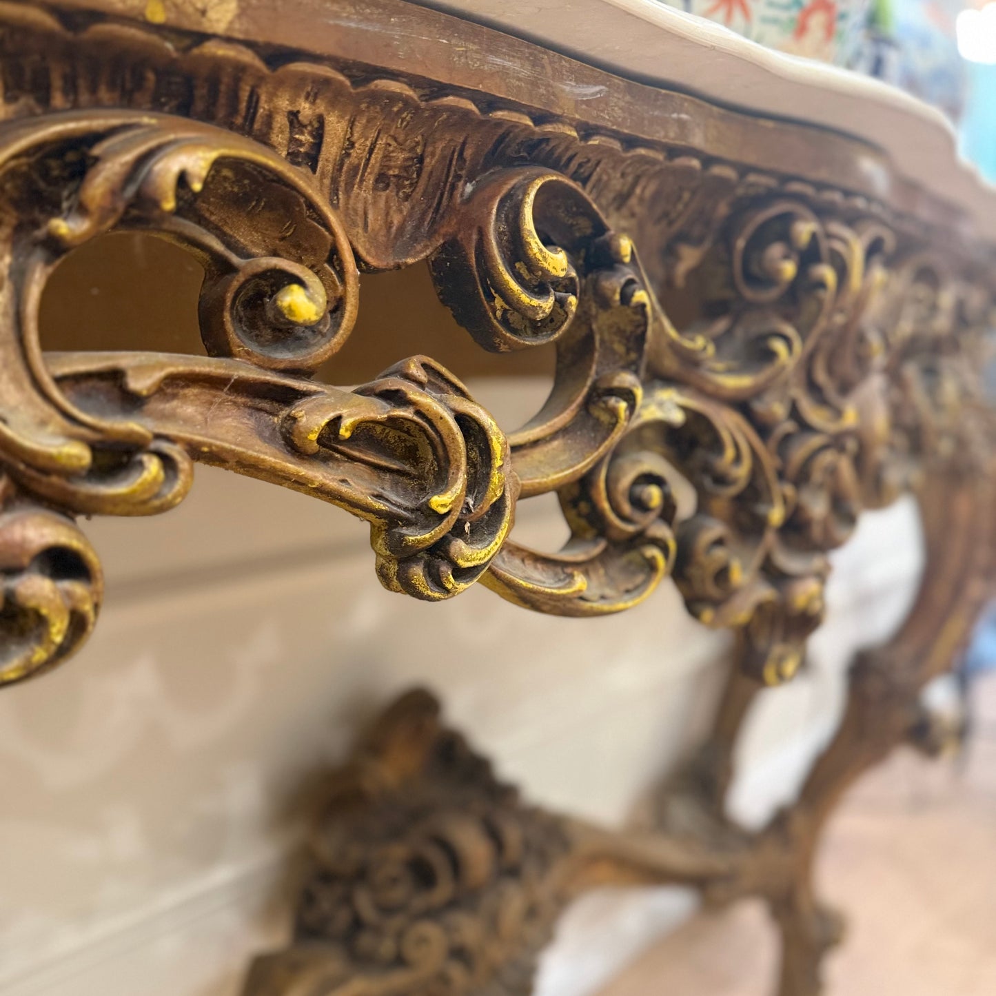 Vintage Venetian Rococo Console Table with Marble Top