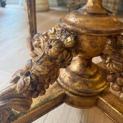 Ornate Round Gilt Accent Table with Marble Top