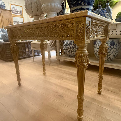 Gilt Center Table with Pierced Frieze and Marble Top
