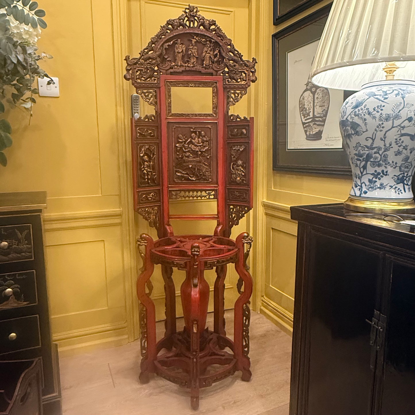 Antique Oriental Carved Umbrella & Stick Stand