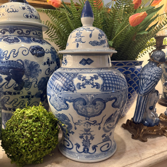 Oriental Blue & White Porcelain Lidded Jar