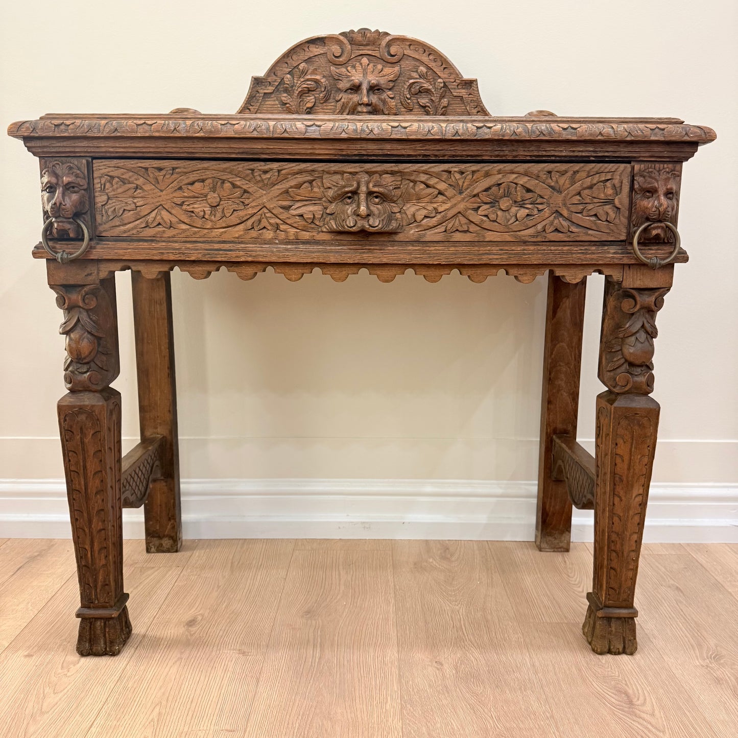 Antique Carved Oak “Green Man” Hall Console Table