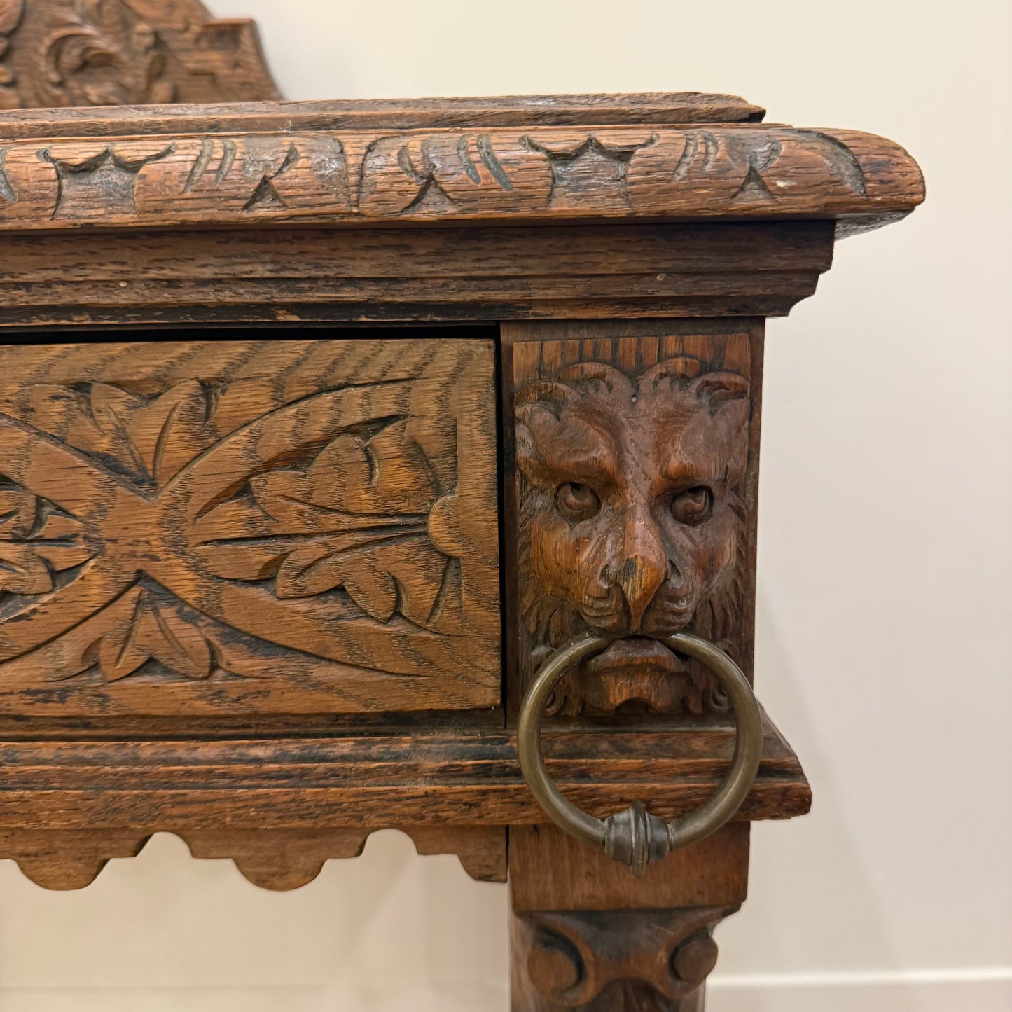 Antique Carved Oak “Green Man” Hall Console Table