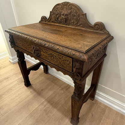 Antique Carved Oak “Green Man” Hall Console Table