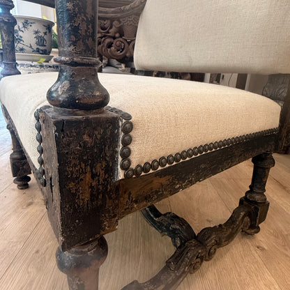 A Pair of English High Back Carved Walnut Armchairs