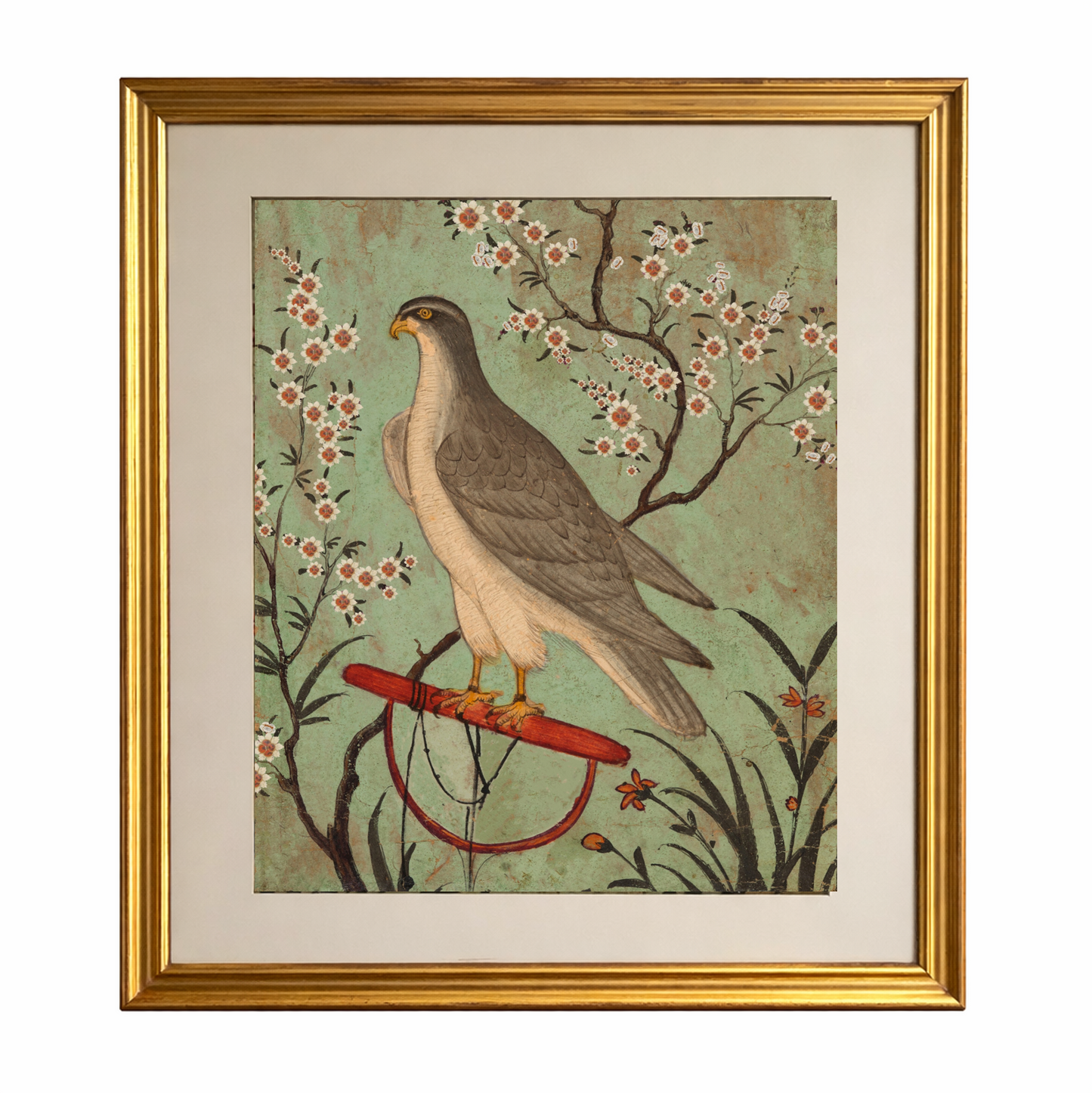 A Pair Falcon Prints In Hand Painted Frames