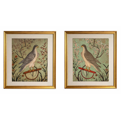 A Pair Falcon Prints In Hand Painted Frames
