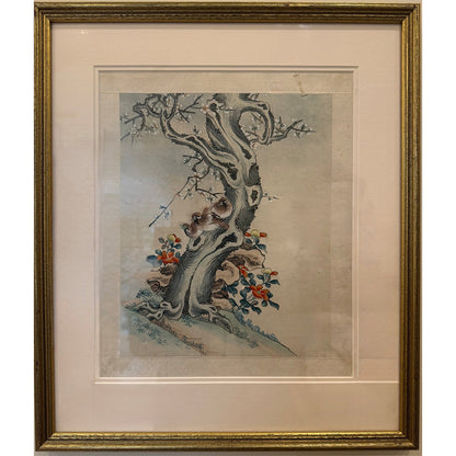 Framed Watercolour Paintings of Birds and Blossoming Trees