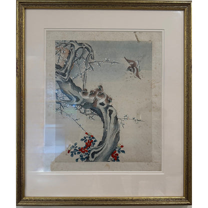 Framed Watercolour Paintings of Birds and Blossoming Trees