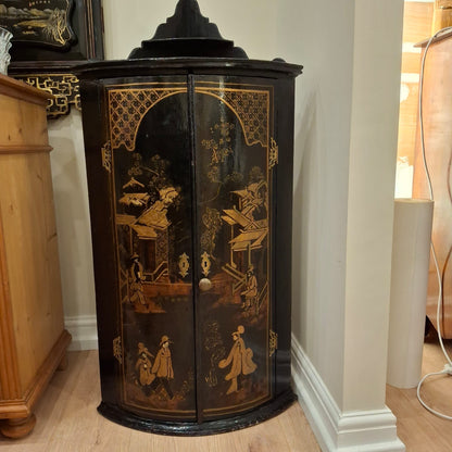 Antique Hand‑Painted Chinoiserie Corner Cabinet