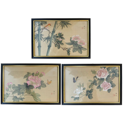 A Set of Three Hand Painted Chinese Artworks On Silk