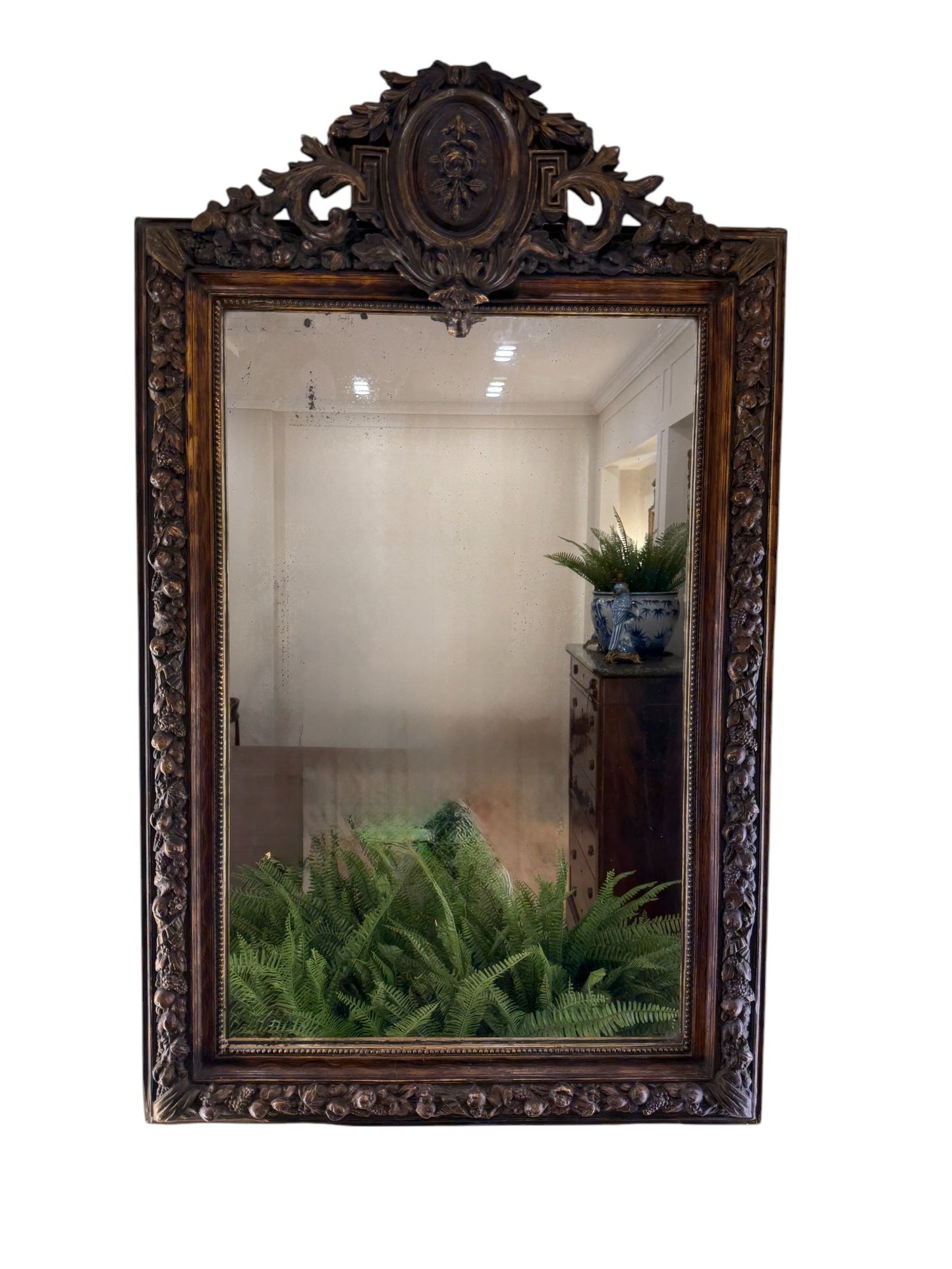 Antique Italian Carved Mirror With Crest – Late 19th Century