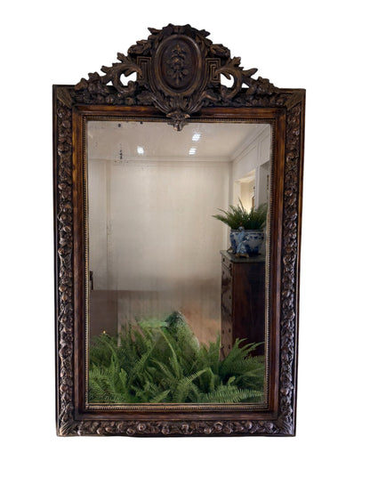 Antique Italian Carved Mirror With Crest – Late 19th Century